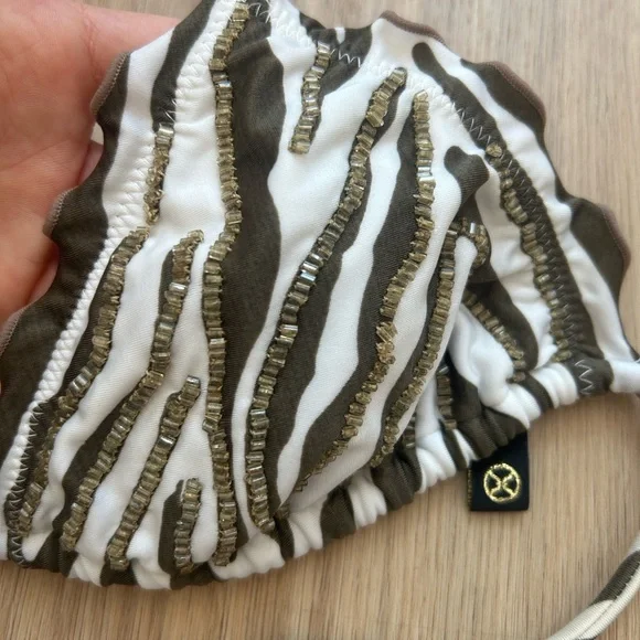 Vix Paula Hermanny Zebra Beaded Triangle Bikini Top M - Picture 2 of 5